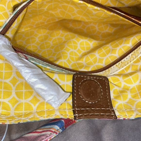 Vintage Fossil Handbag Tote Hobo Canvas Leather Trim Colorful Stripes ๐ - Picture 6 of 16